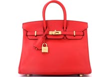 Pre-Owned Hermes Birkin Handbag Red Swift with Gold Hardware 25