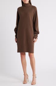 BOSS Felindane Turtleneck Long Sleeve Wool & Cashmere Sweater Dress