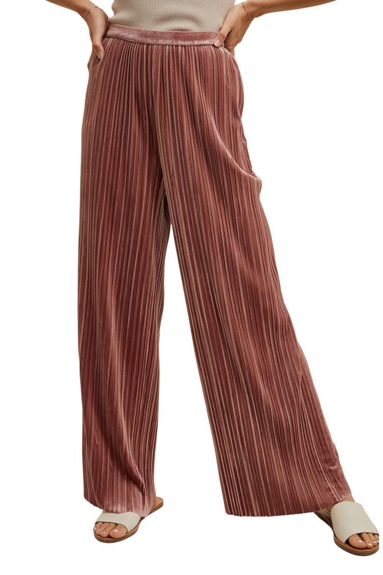 Velvet Accordion Pleat Wide Leg Pants, Main, color, ROSE