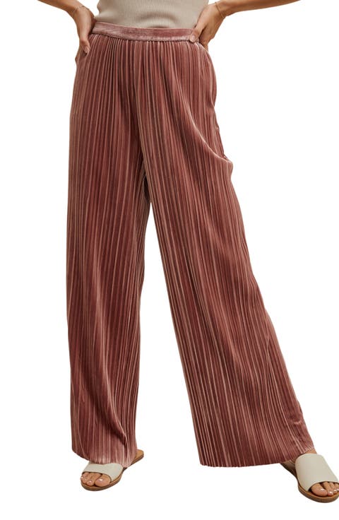 Velvet Accordion Pleat Wide Leg Pants