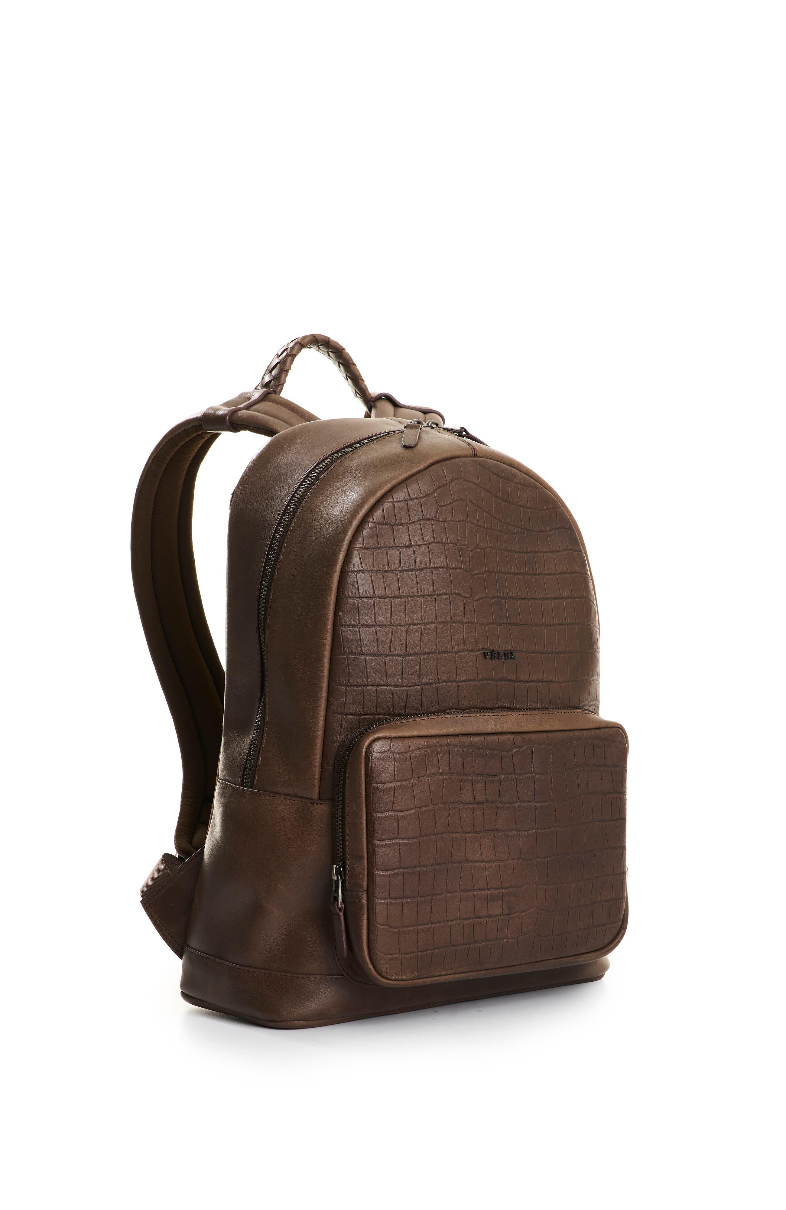 Georgia Embossed Leather Backpack, Alternate, color, Dark Brown