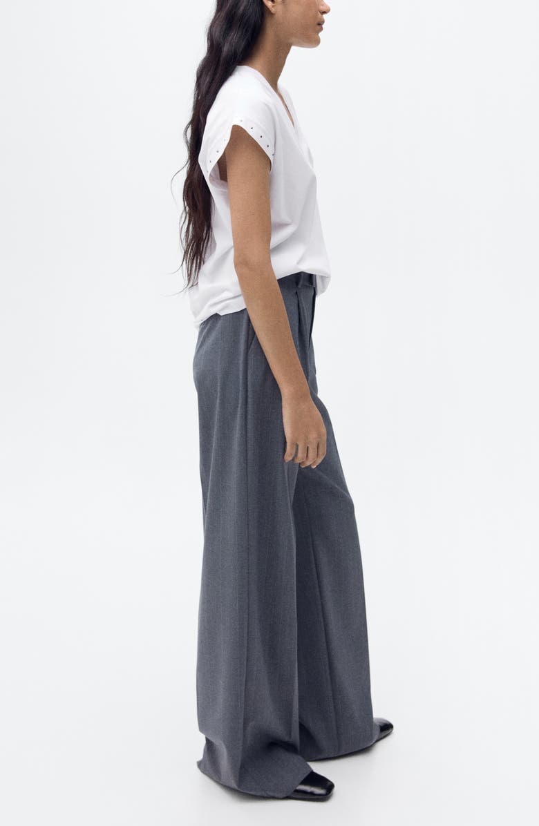 MANGO Stud Accent Cotton V-Neck T-Shirt, Alternate, color, White