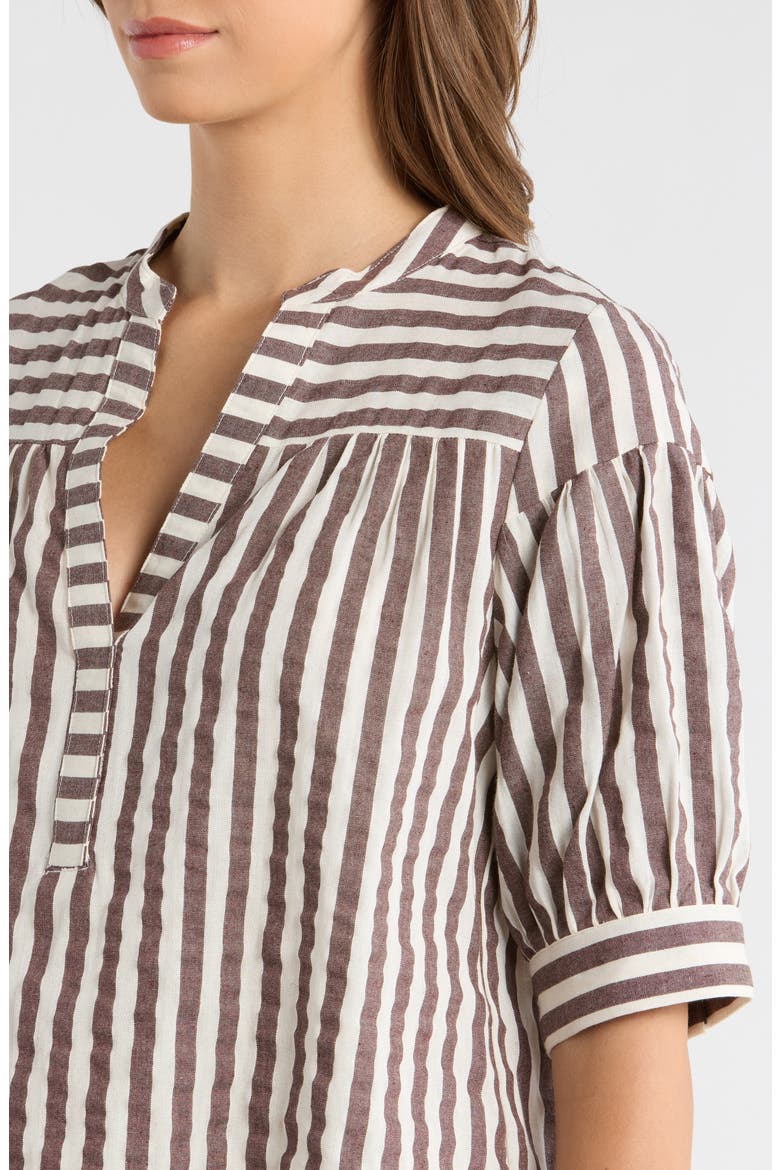 Catana Stripe Split Neck Top, Alternate, color, TAN-WHITE