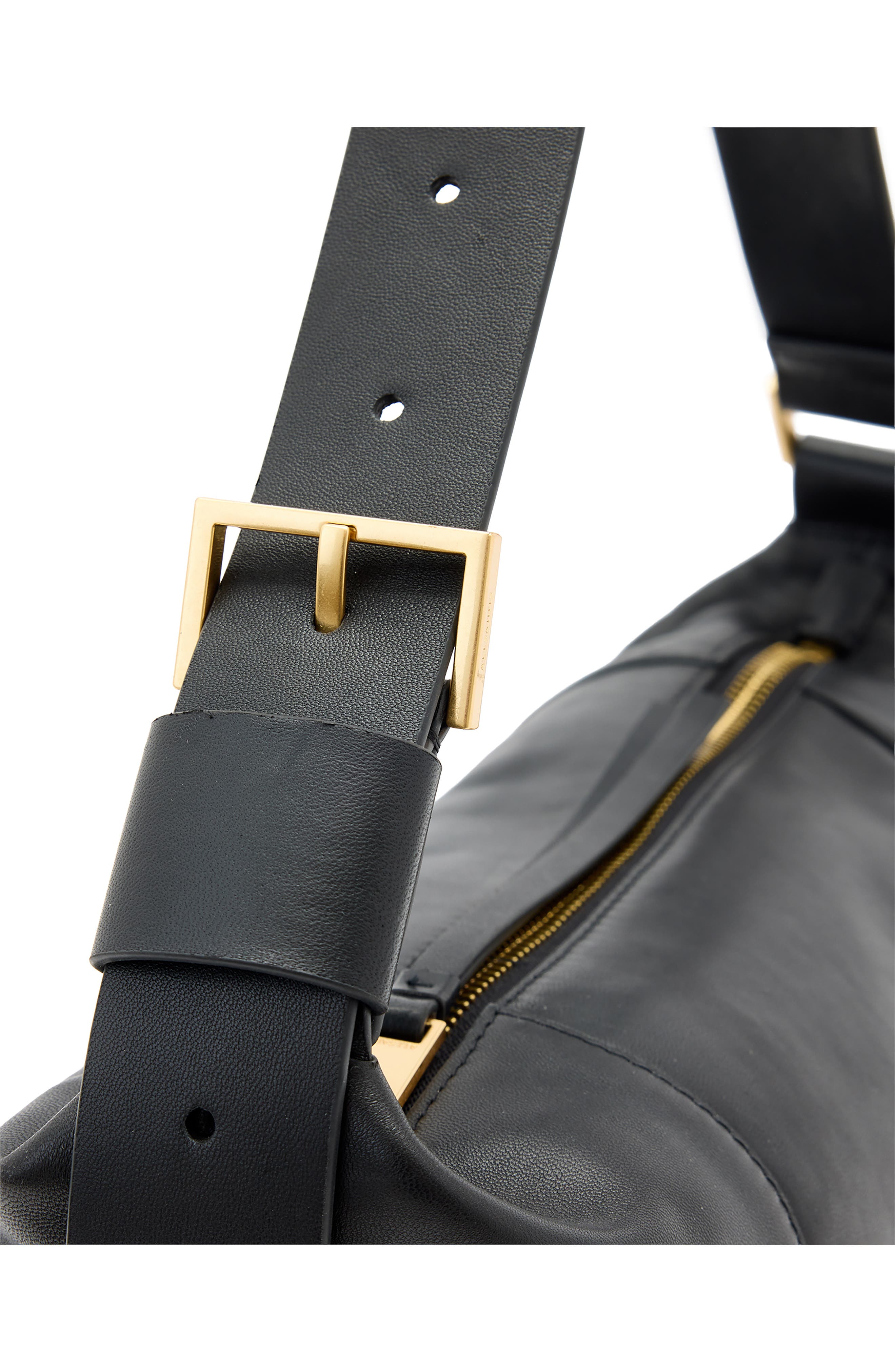 AllSaints Vega Leather Shoulder Bag, Alternate, color, Black