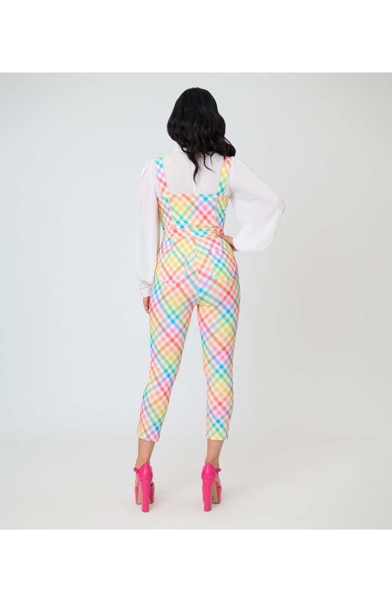 Unique Vintage 1970s Eartha Jumpsuit, Alternate, color, White Rainbow Gingham