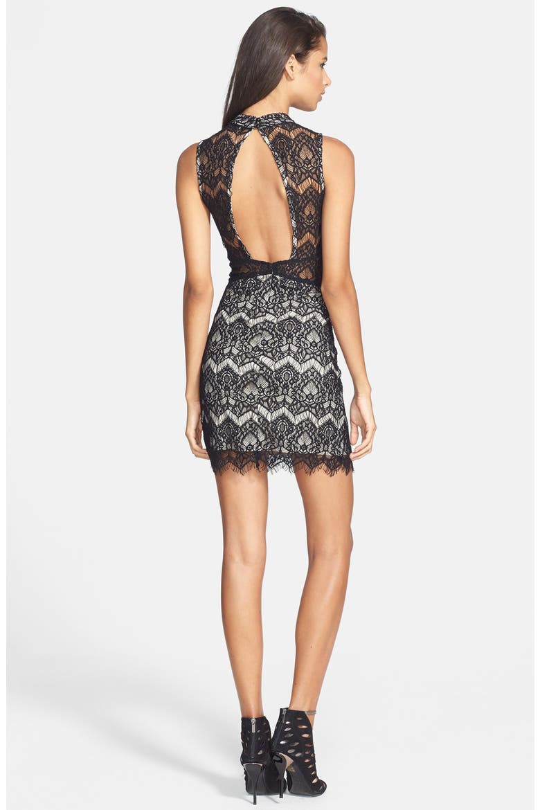 Illusion Cutout Lace Body-Con Dress, Alternate, color, BLACK/ NUDE