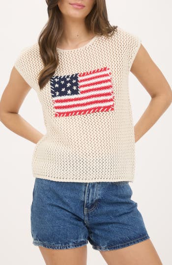 BLU PEPPER BLU PEPPER AMERICAN FLAG CAP SLEEVE OPEN STITCH SWEATER
