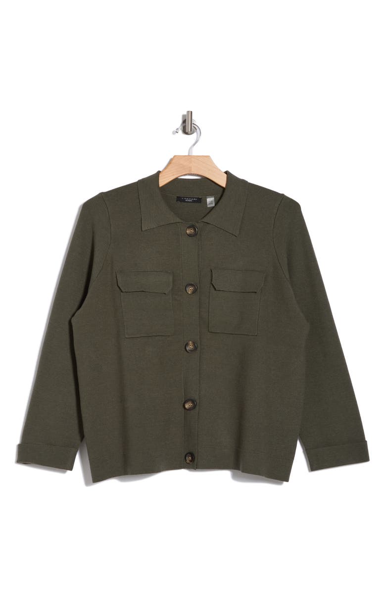 T Tahari Crop Sweater Jacket, Alternate, color, Olive