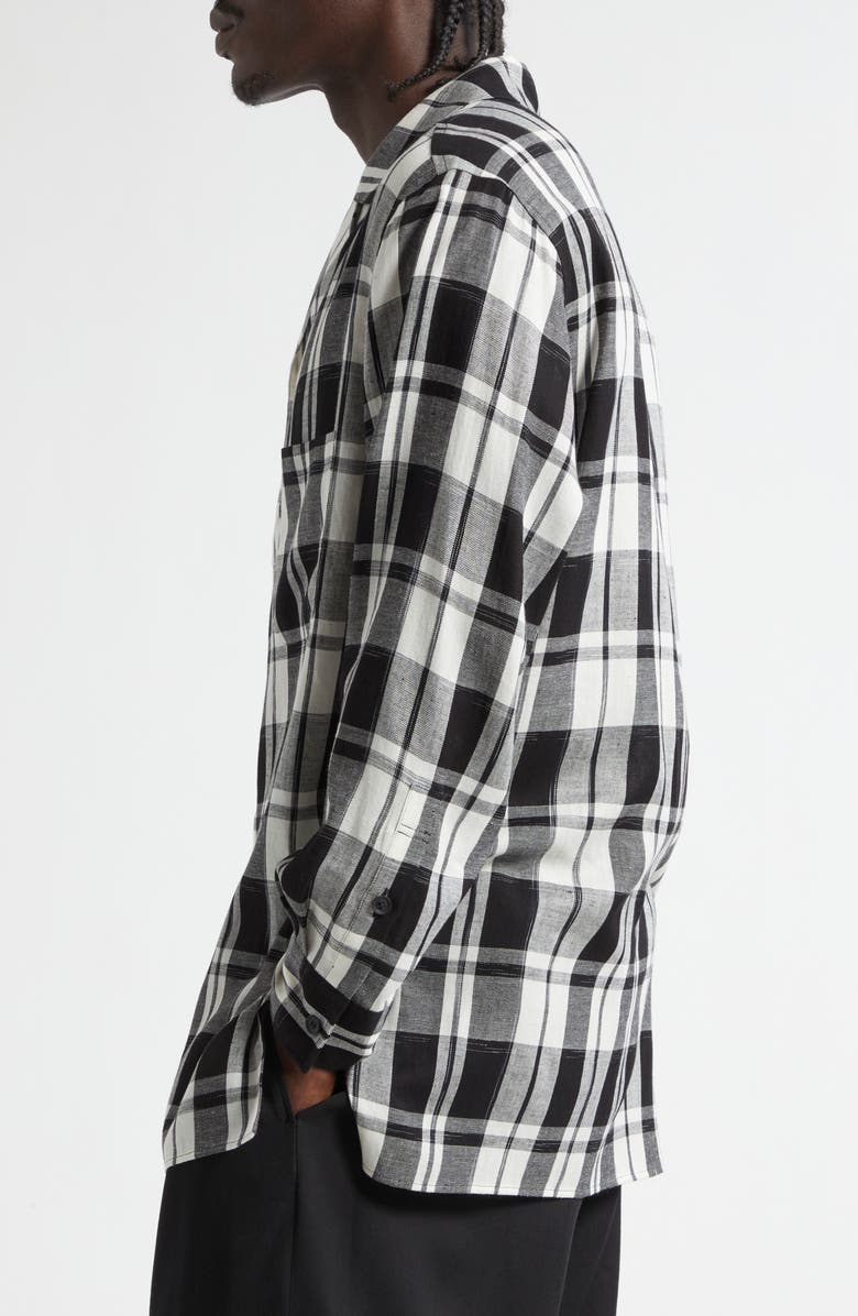 Yohji Yamamoto Khadi Plaid Button-Up Shirt, Alternate, color, Black