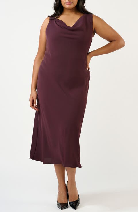 Britney Cowl Neck Midi Dress (Plus)