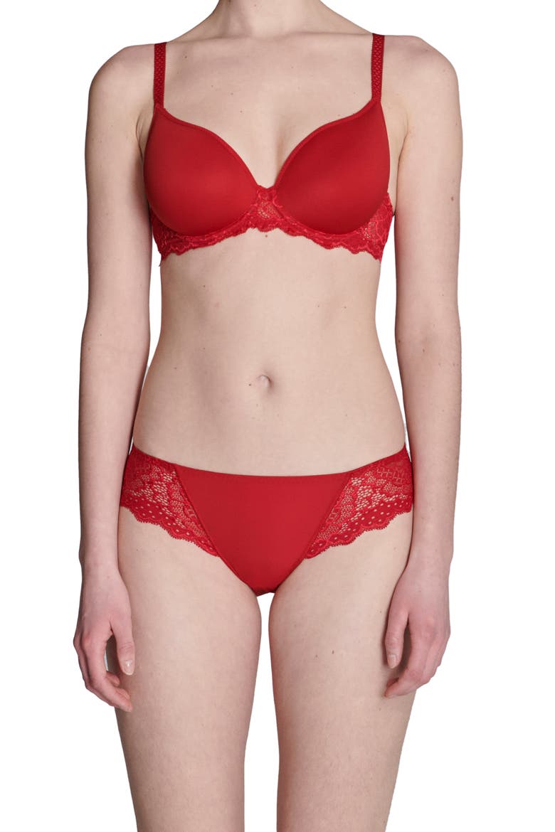 Caresse Underwire Plunge Bra, Alternate, color, TANGO RED