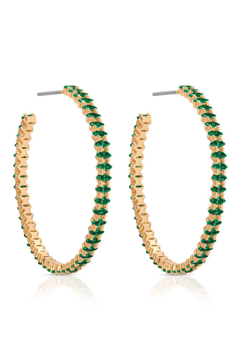 Dainty Marquise Cubic Zirconia Hoop Earrings, Alternate, color, GREEN