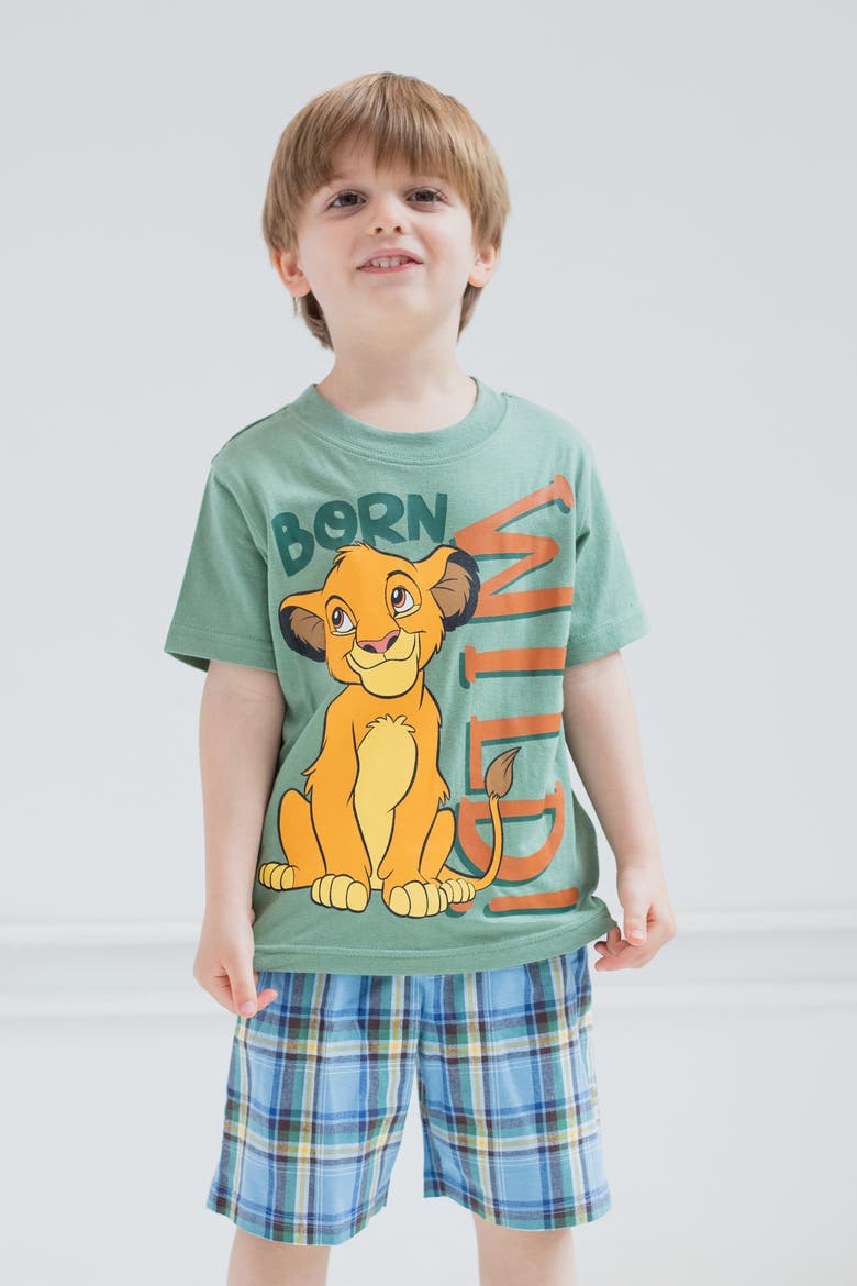 Lion King Simba T-Shirt and Plaid Shorts Set, Alternate, color, Simba Muted Green