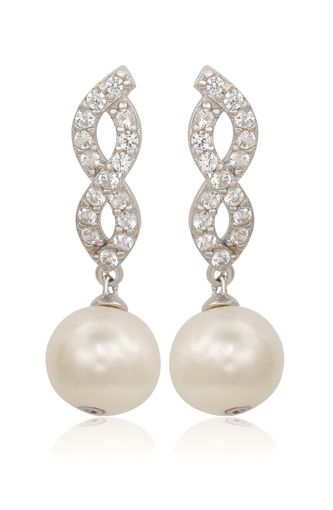 Sterling Silver Freshwater Pearl & Lab Grown White Sapphire Drop Earrings