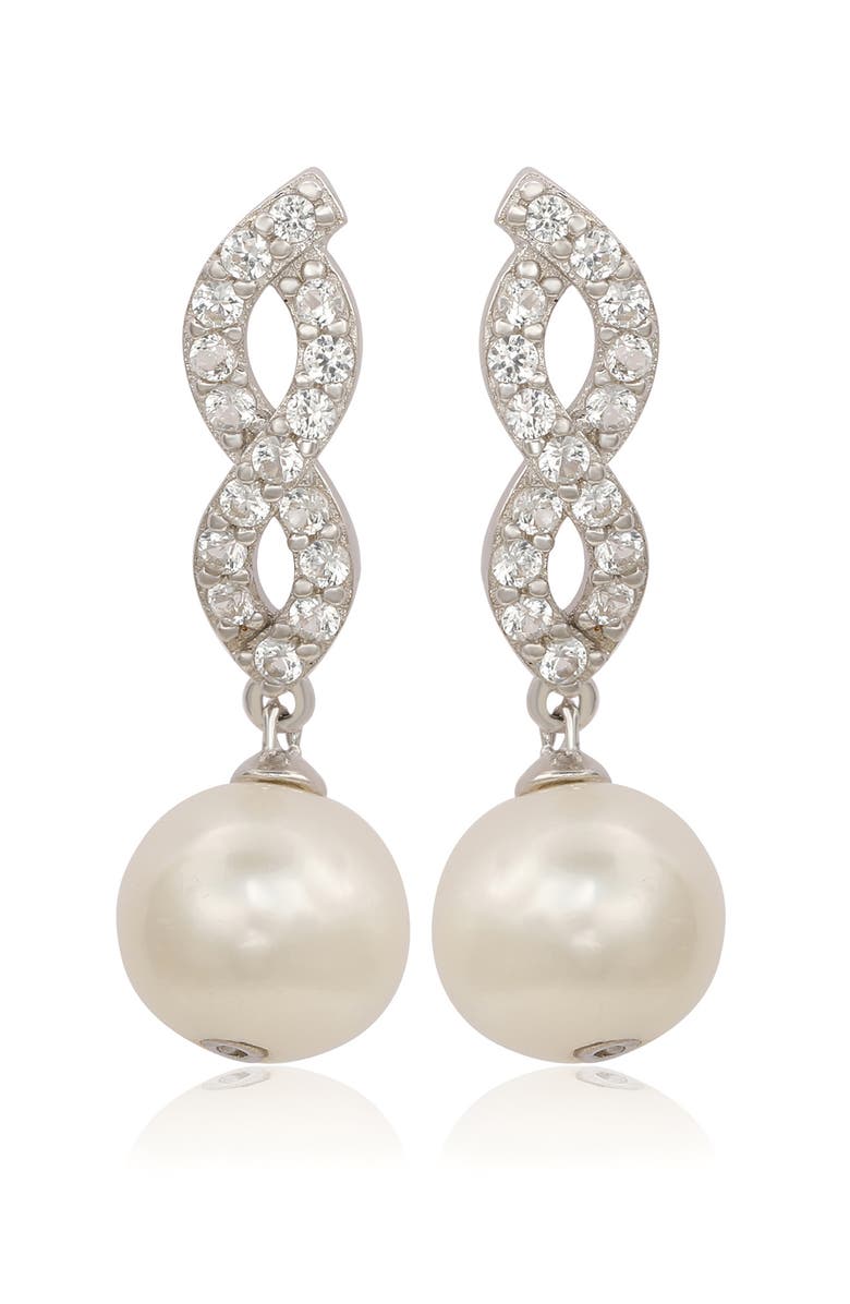 SUZY LEVIAN Sterling Silver Freshwater Pearl & Lab Grown White Sapphire Drop Earrings, Main, color, White