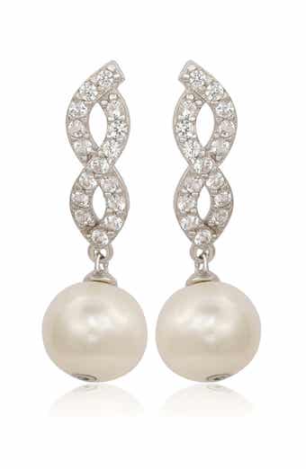 Sterling Silver Freshwater Pearl & Lab Grown White Sapphire Drop Earrings
