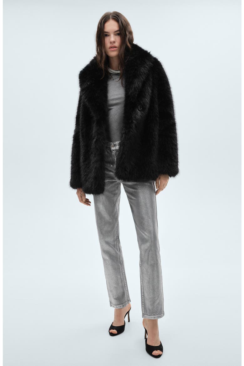 Faux Fur Coat, Alternate, color, BLACK