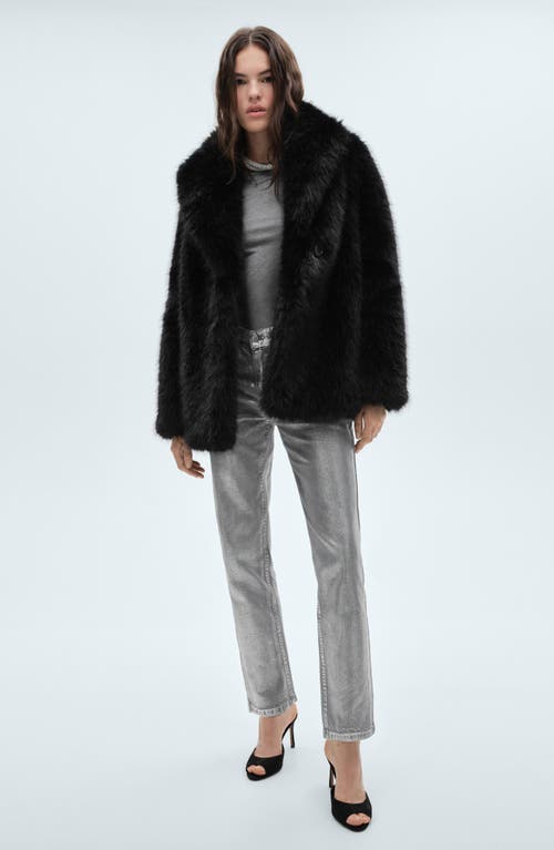 Mango Faux Fur Coat In Black