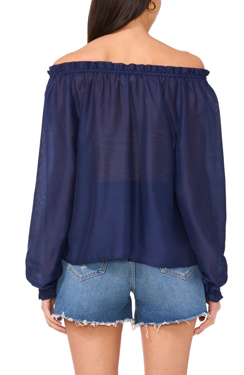 Two by Vince Camuto Off the Shoulder Long Sleeve Button-Up Top, Alternate, color, Classic Navy