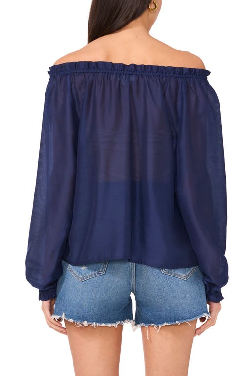Two By Vince Camuto Off The Shoulder Long Sleeve Button-up Top In Classic Navy