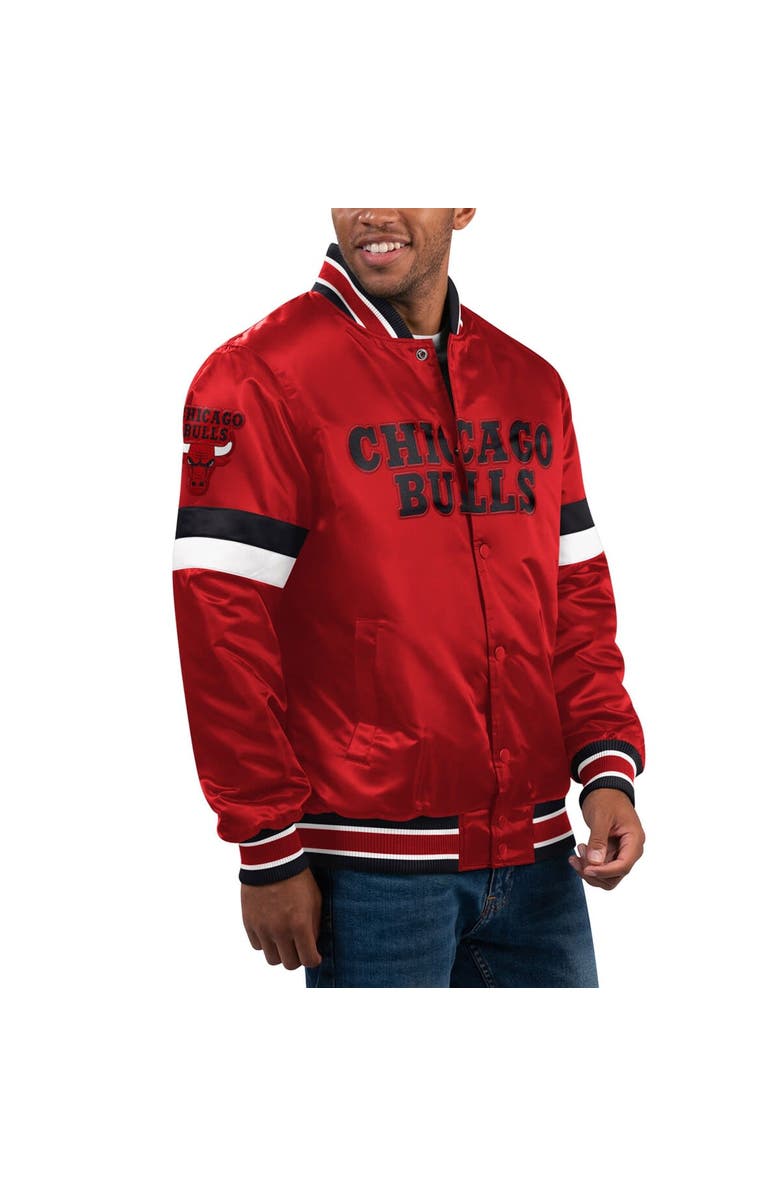 STARTER Men's Starter Red Chicago Bulls Home Game Satin Full-Snap Varsity Jacket, Main, color, 