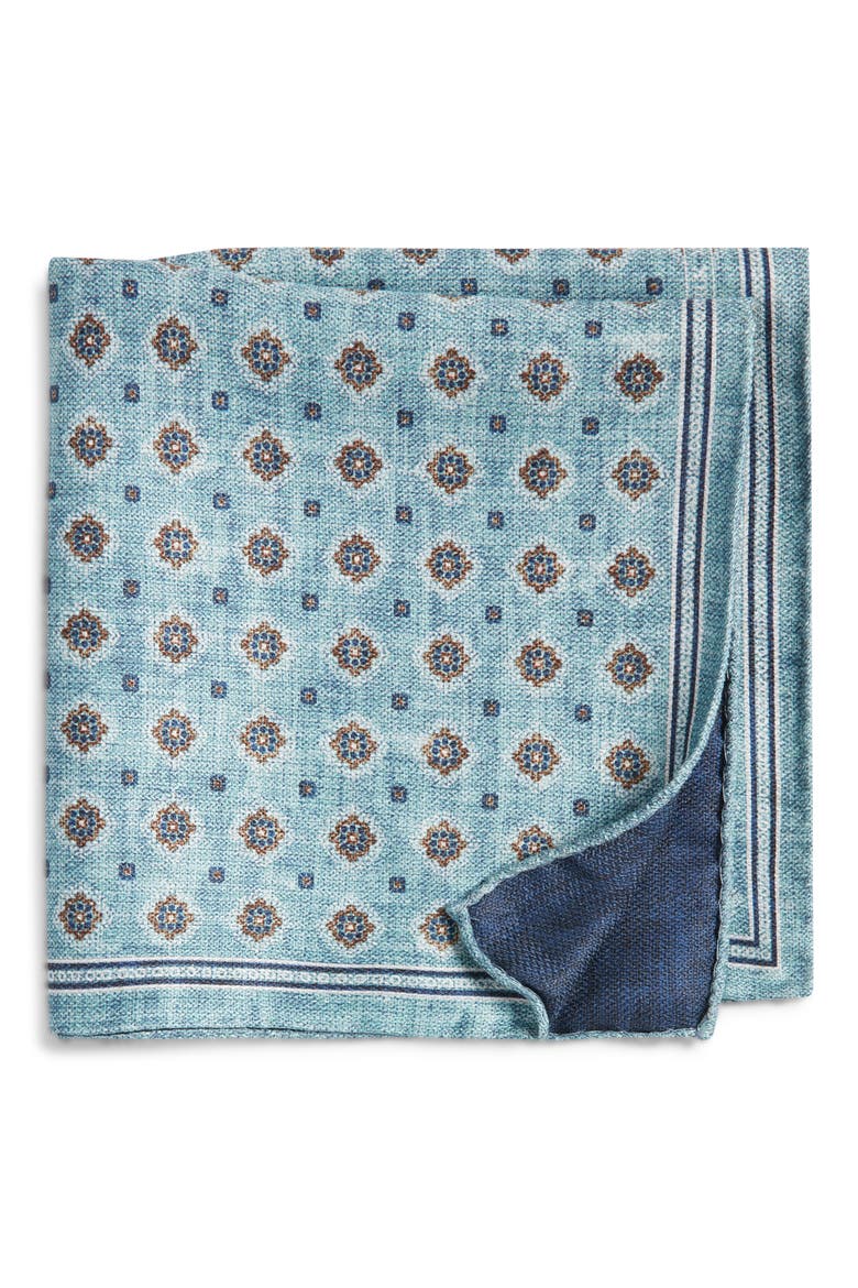 Diamond Medallion Silk Pocket Square, Main, color, TEAL