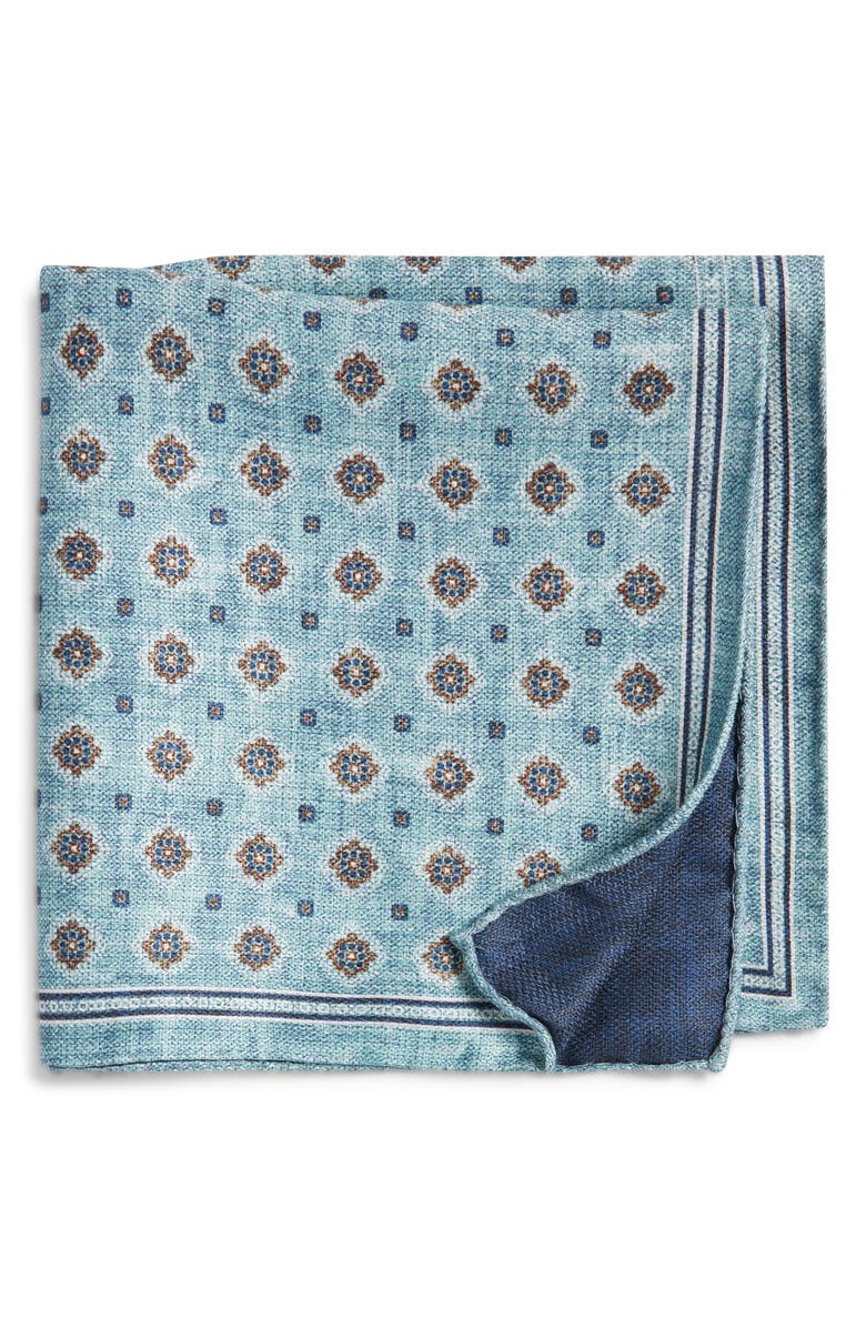 Nordstrom Diamond Medallion Silk Pocket Square, Main, color, Teal
