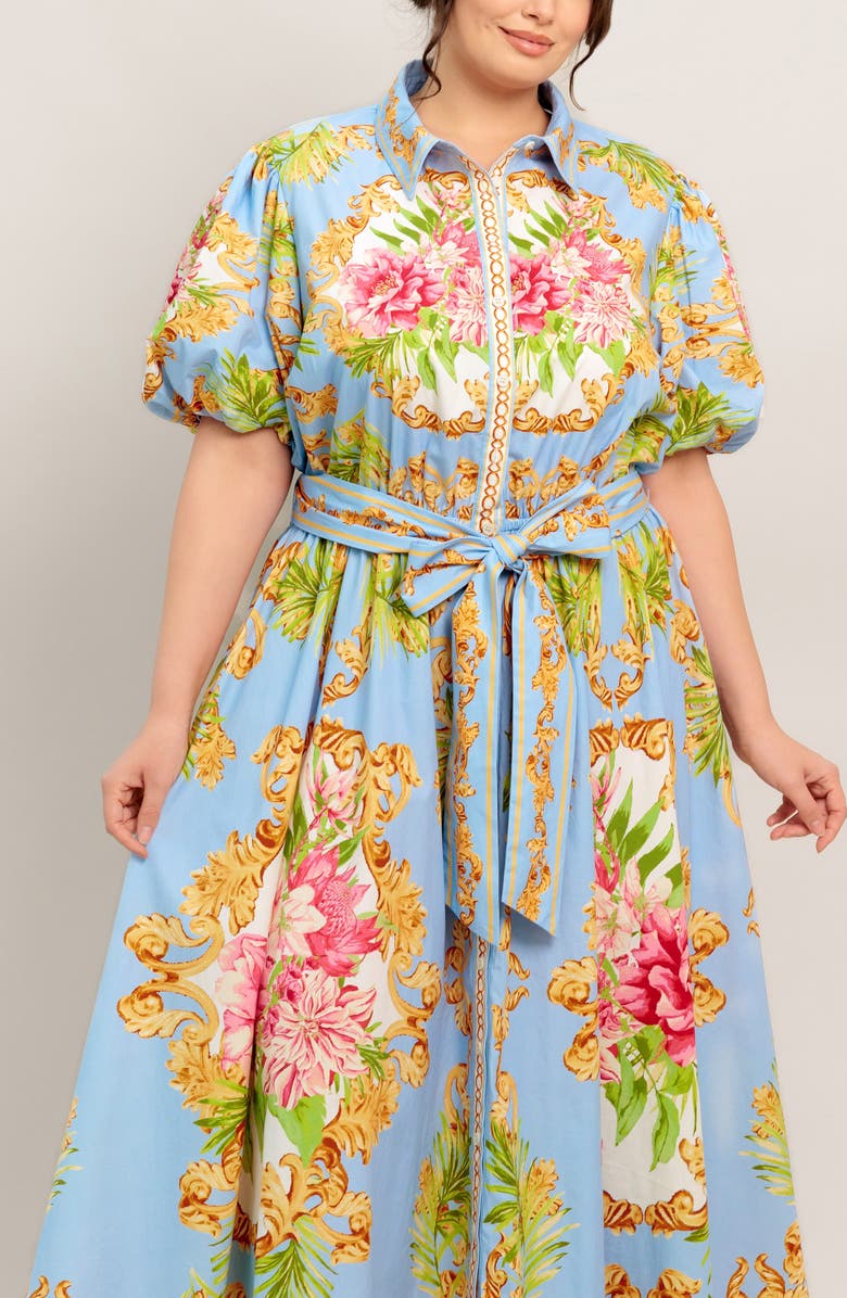 FLYING TOMATO Print Tie Waist Shirtdress, Alternate, color, Light Blue Multi