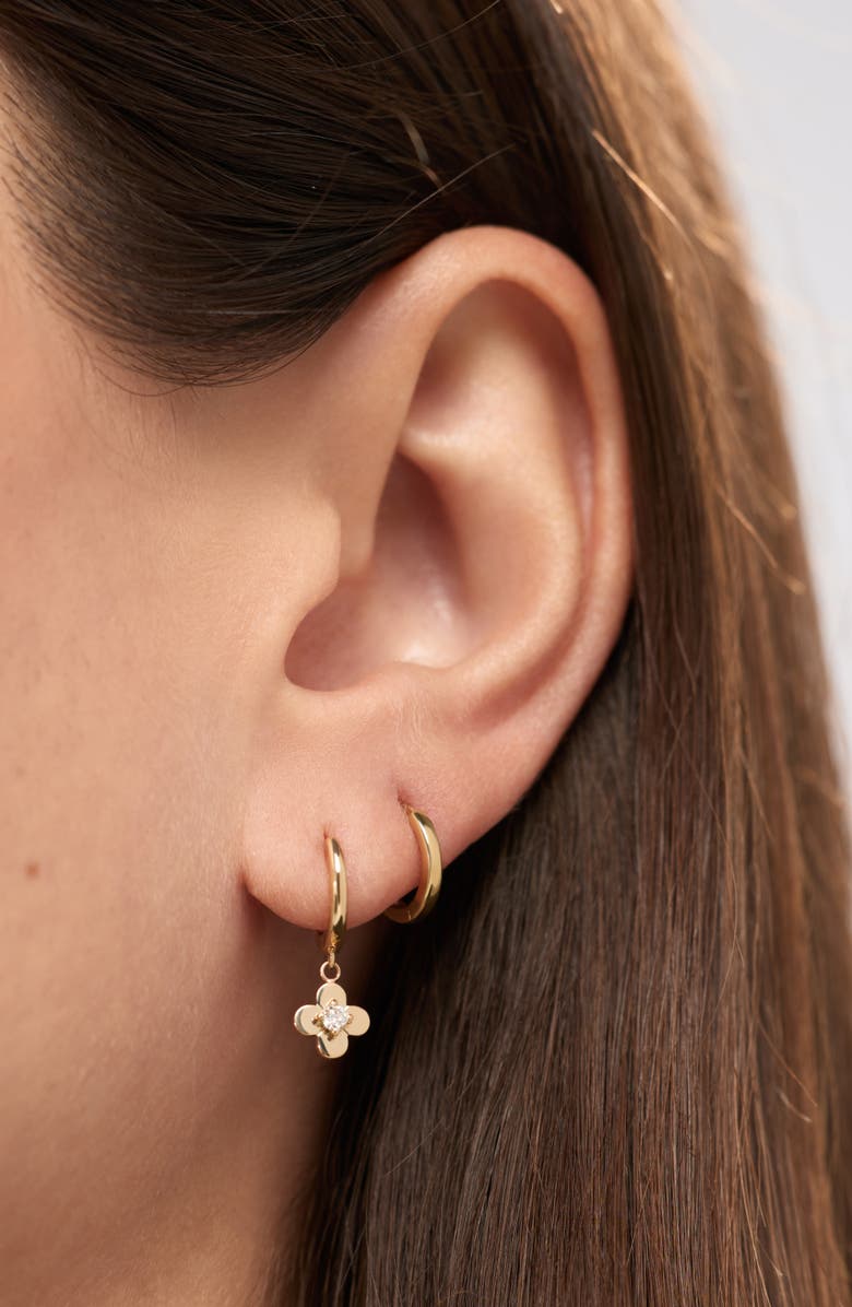 Ana Luisa Solid Yellow Gold - Mini Flower Drop Earrings, Alternate, color, Diamond