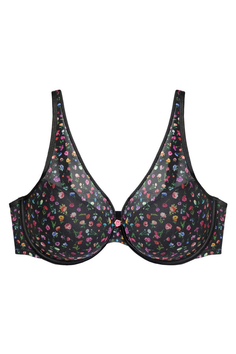 Sheer Mesh Plunge T-Shirt Bra, Alternate, color, MEADOW DREAM
