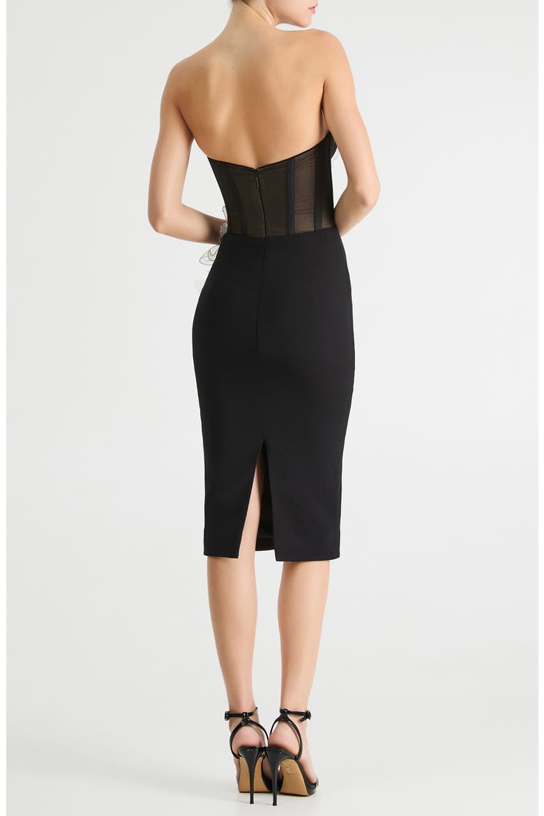 Rowan Floral Appliqué Strapless Cocktail Dress, Alternate, color, BLACK/ WHITE