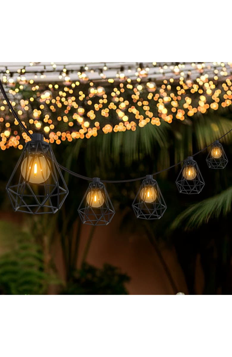 JONATHAN Y 10-Light Indoor/Outdoor Contemporary Transitional Incandescent G40 Diamond Cage String Lights, Alternate, color, Black