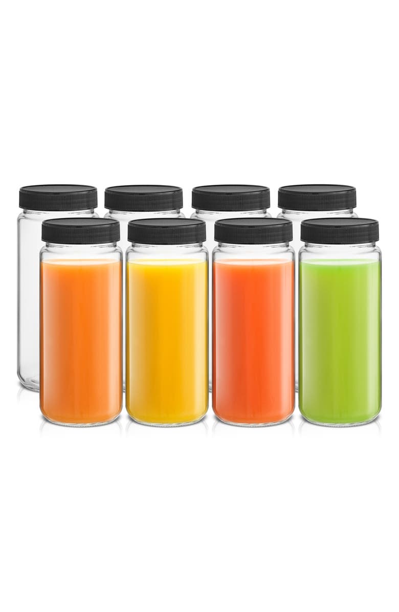 JoyJolt Set of 6 Reusable Glass Beverage Bottles - 16 oz., Alternate, color, Clear
