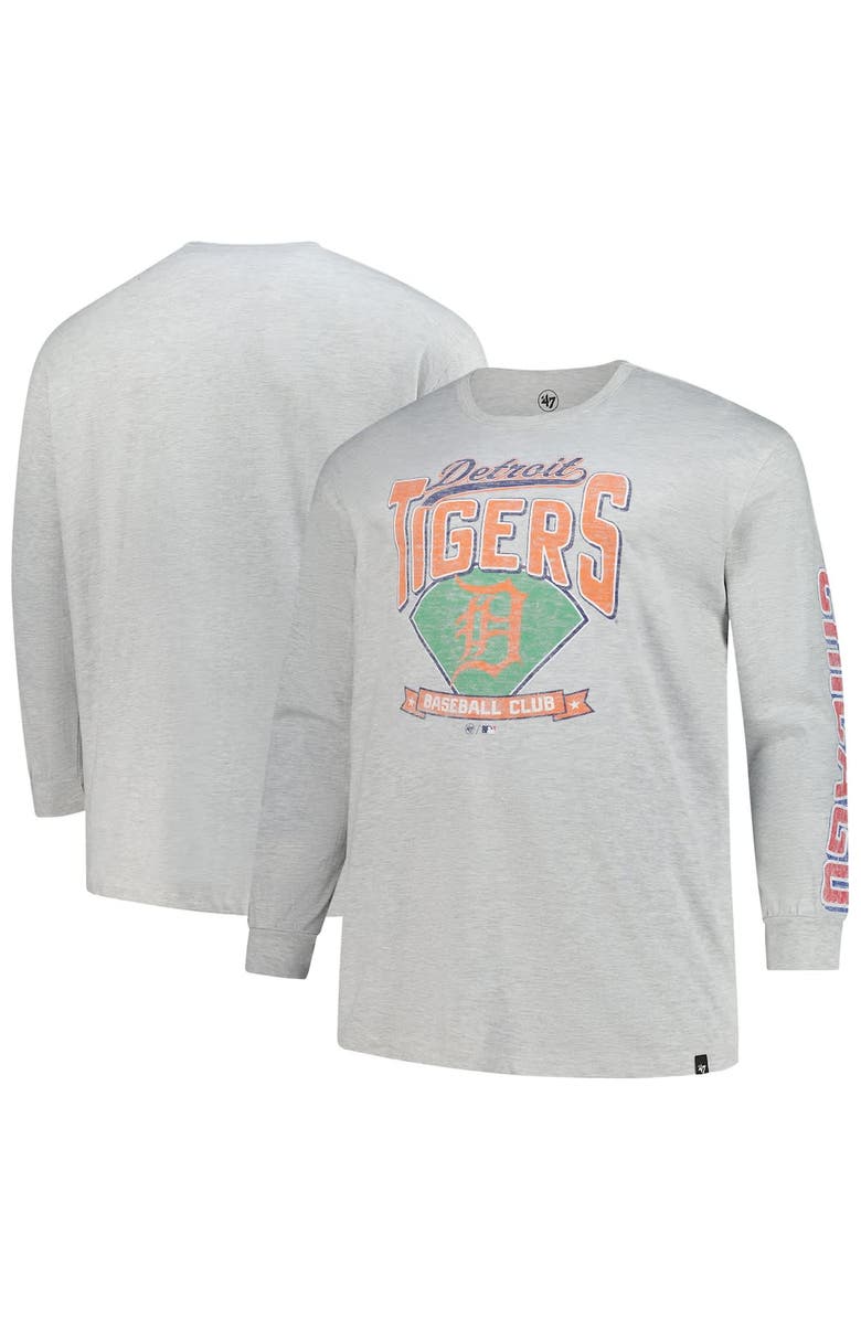 '47 Men's '47 Gray Detroit Tigers Big & Tall Distressed Franklin Long Sleeve T-Shirt, Alternate, color, Gray