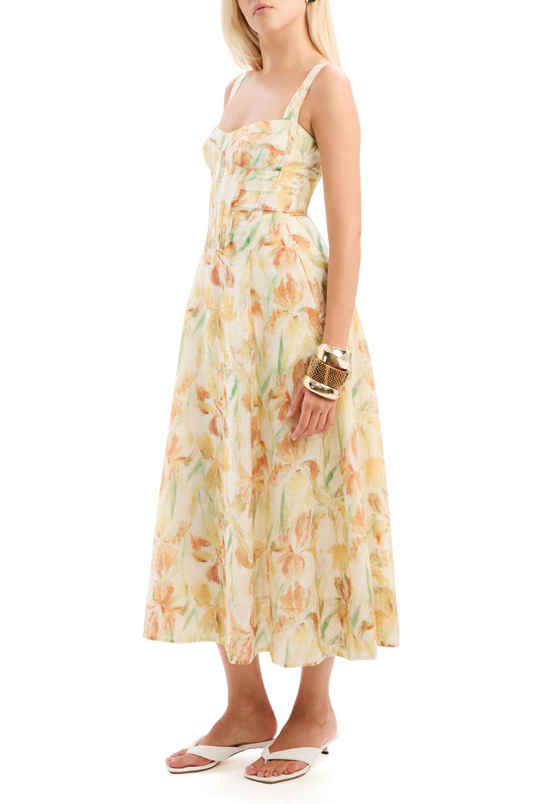 Adaline Floral Midi Dress, Alternate, color, YELLOW FLORAL