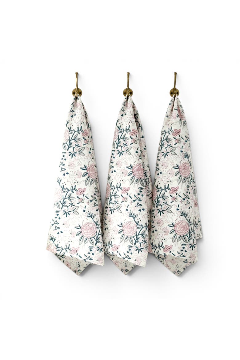 Hand Block Print Kitchen Towel with Hanging Loop, Main, color, Blush