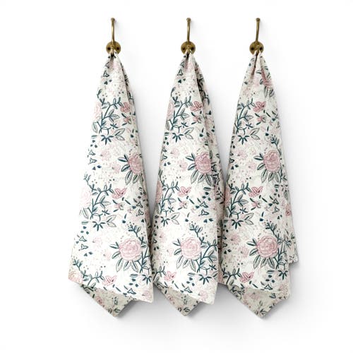 Butterfly & Bee Hand Block Print Kitchen Towel With Hanging Loop In Blush