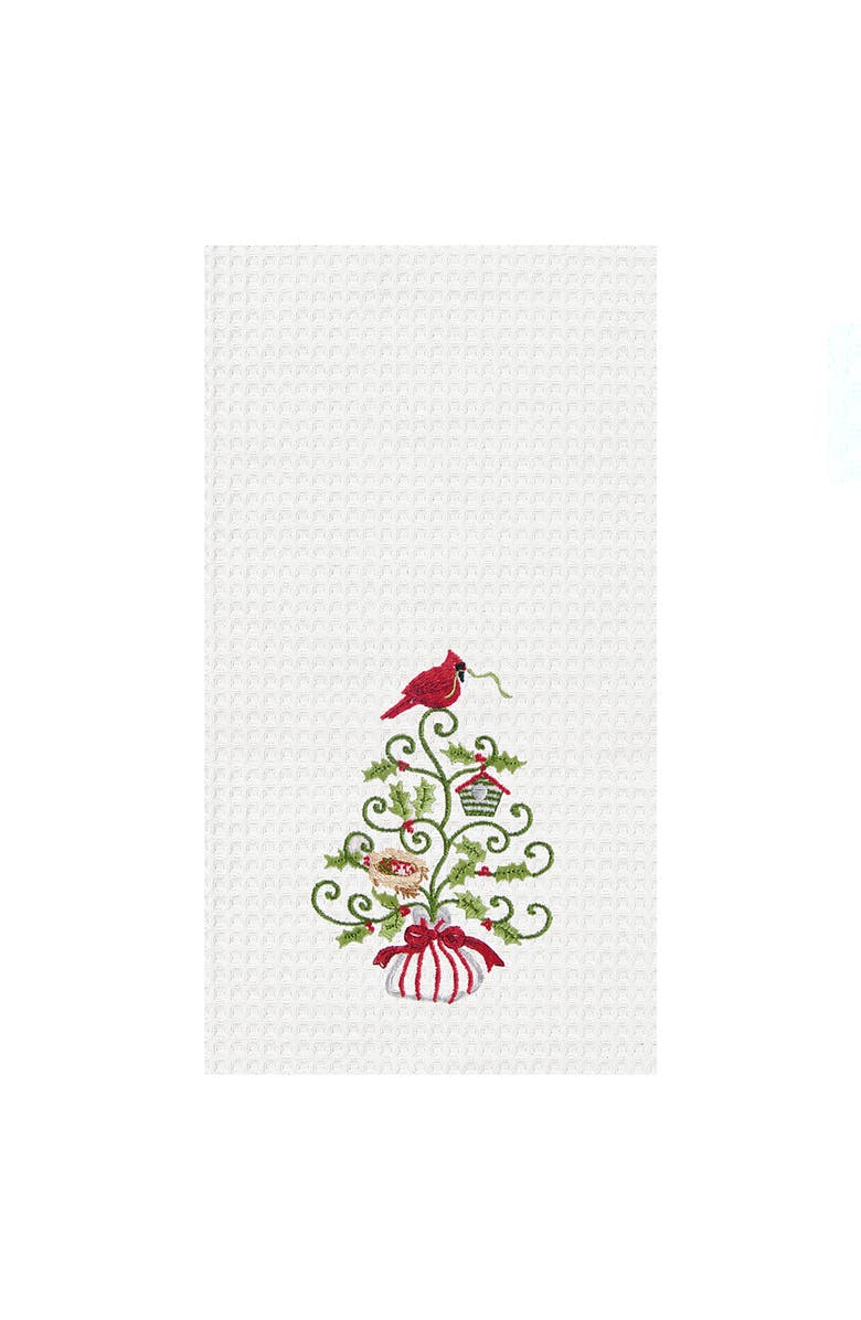 C&F Home Holiday Garden Cardinal Waffle Weave Kitchen Towel, Main, color, Green