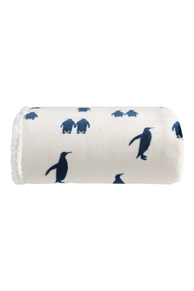 Emperor Penguin Popcorn Fleece Throw Blanket, Main, color, NAVY