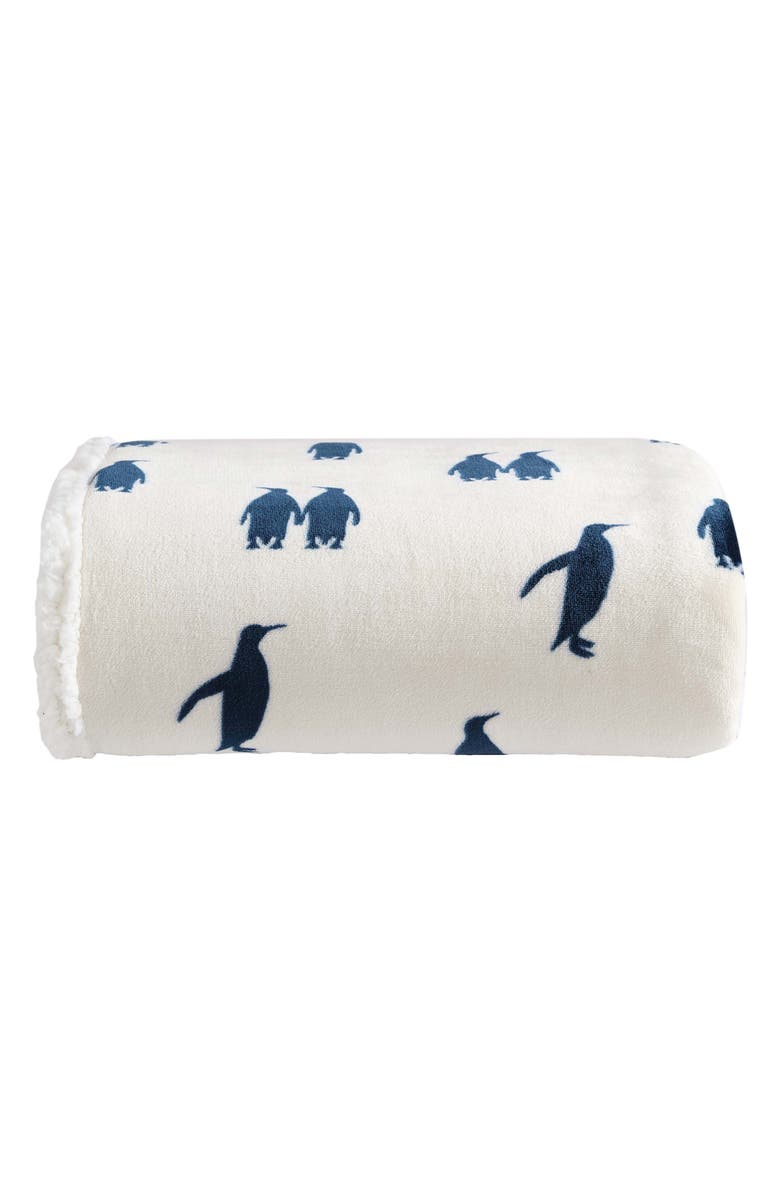 Eddie Bauer Emperor Penguin Popcorn Fleece Throw Blanket, Main, color, Navy