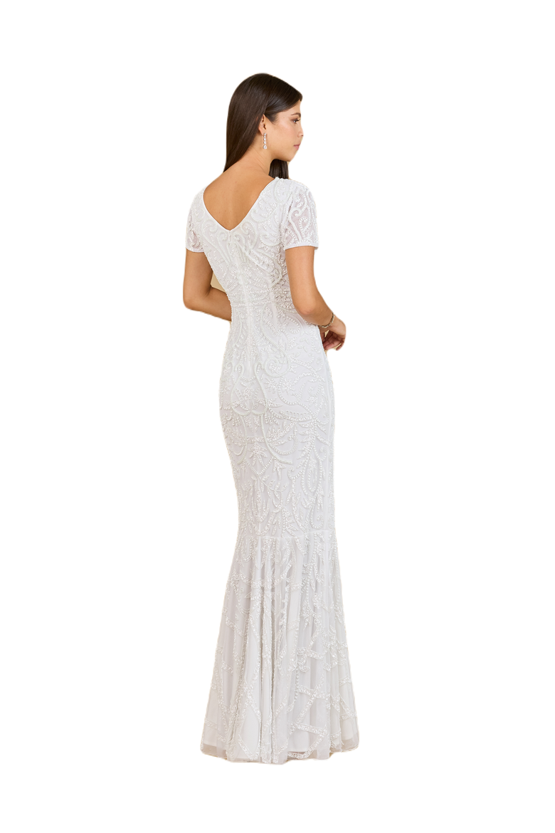 Cap Sleeve Beaded Wedding Gown, Alternate, color, Ivory