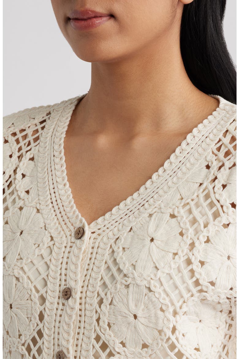 Floral Open Stitch Cotton Blend Sweater, Alternate, color, LIGHT OATMEAL