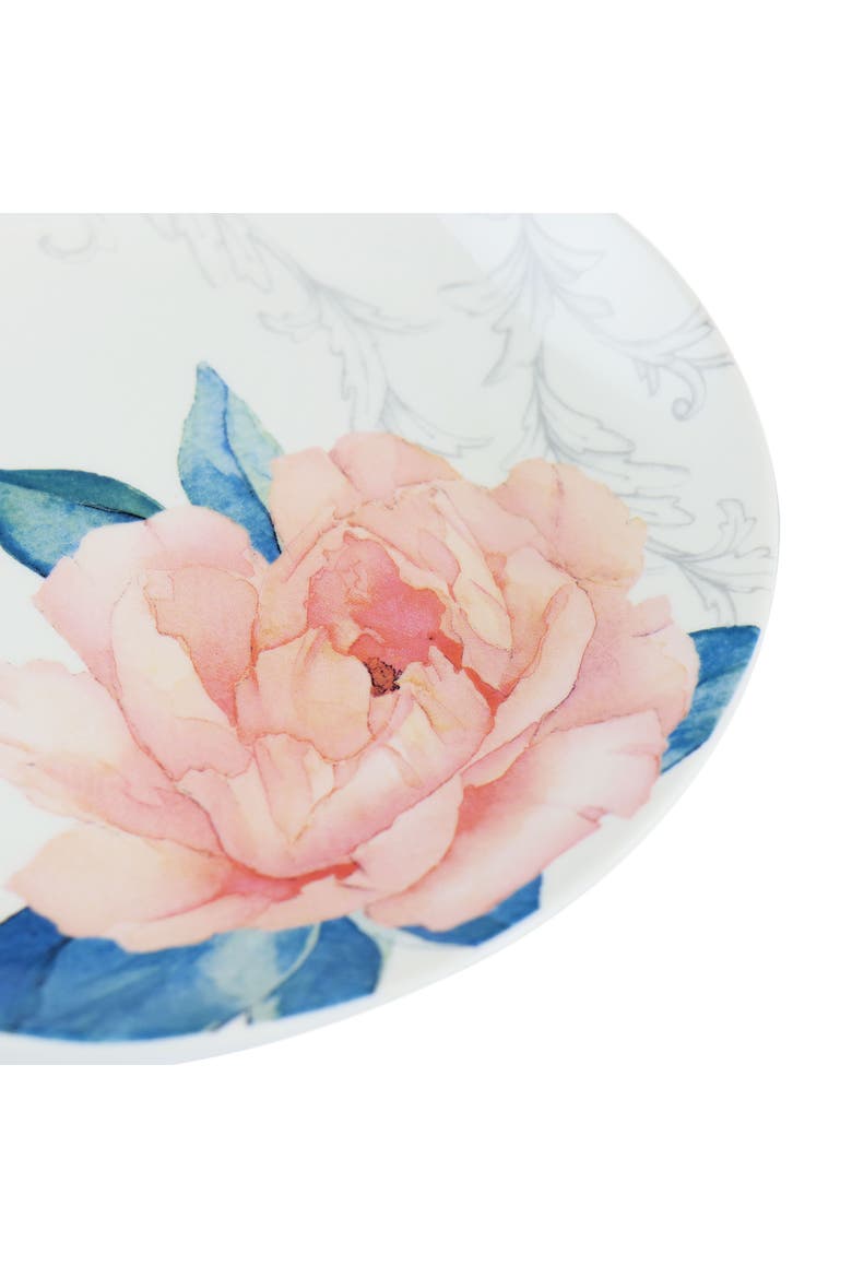 8 Inch Fine Ceramic 6 Piece Floral Decorated Dessert Plate Set, Alternate, color, White