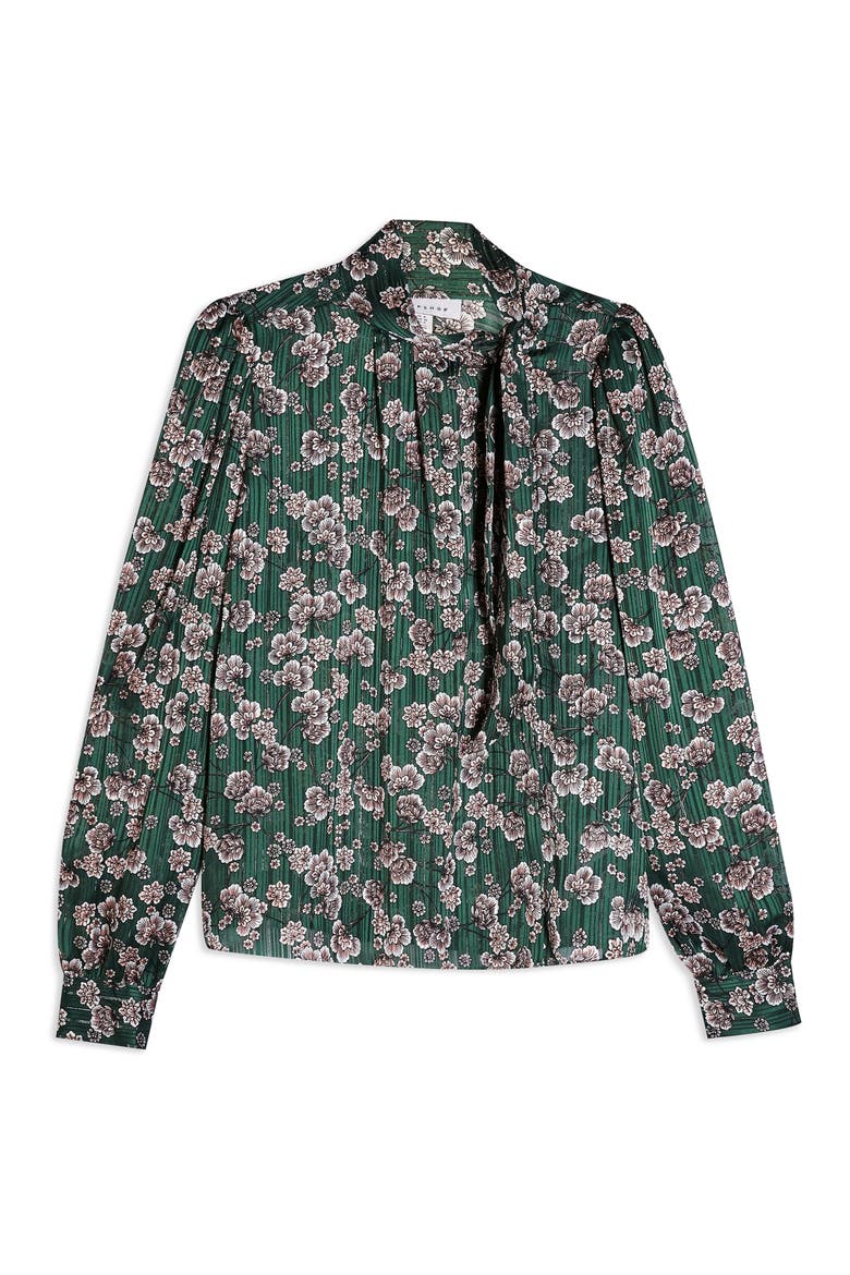Bow Neck Floral Top, Alternate, color, GREEN MULTI