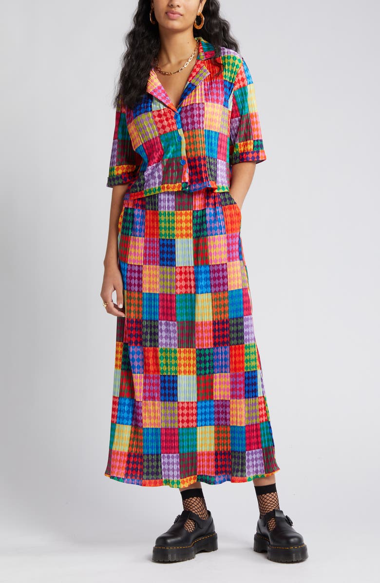 Dressed in Lala Est La Vie Plissé Button-Up Shirt & Skirt Set, Alternate, color,