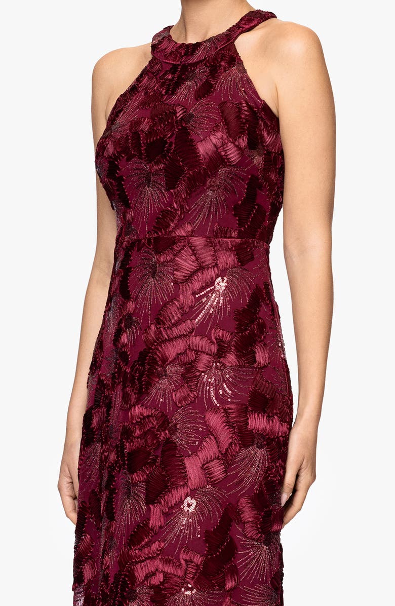 Betsy & Adam Sequin Soutache Sheath Gown, Alternate, color, Burgundy