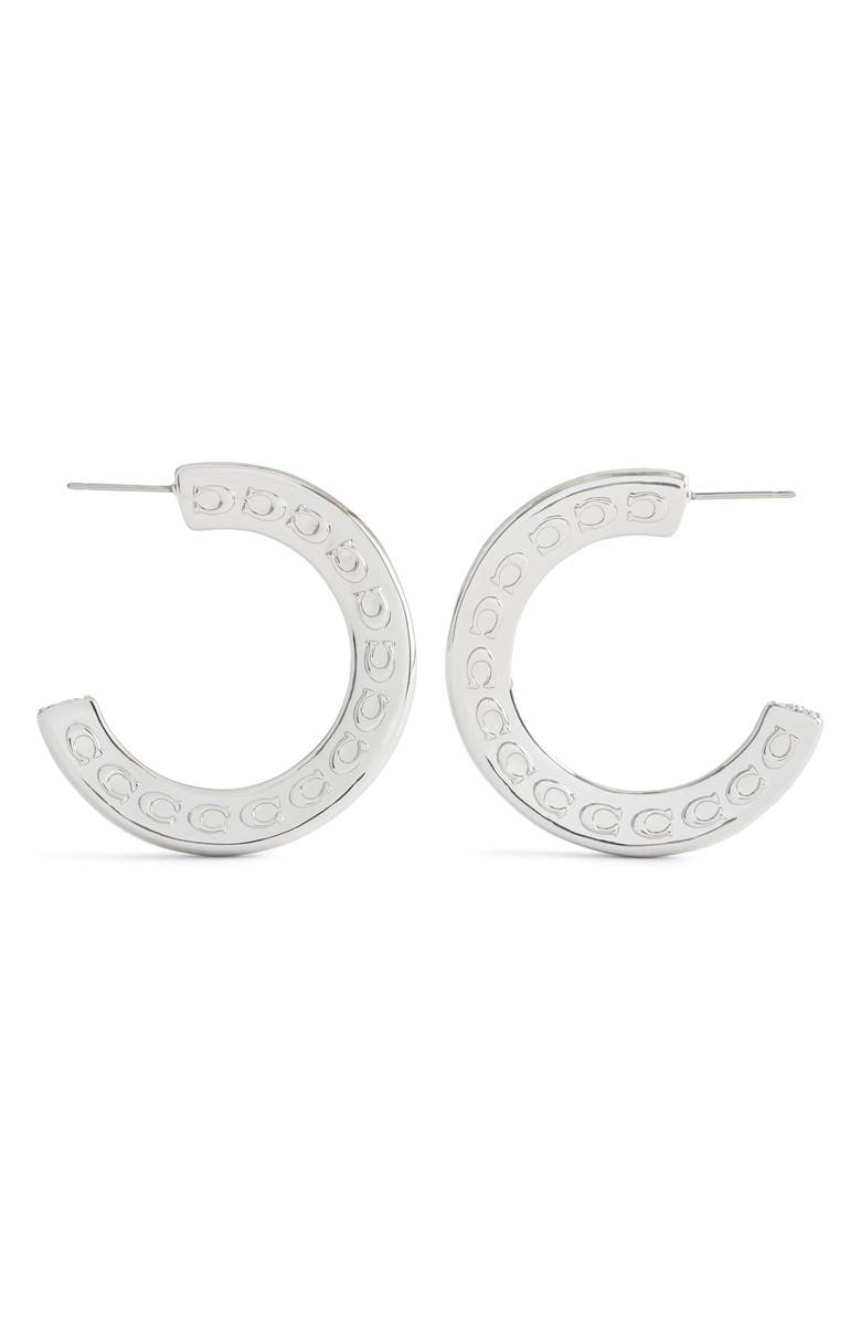 COACH Large Hoop Earrings, Alternate, color, Rhodium