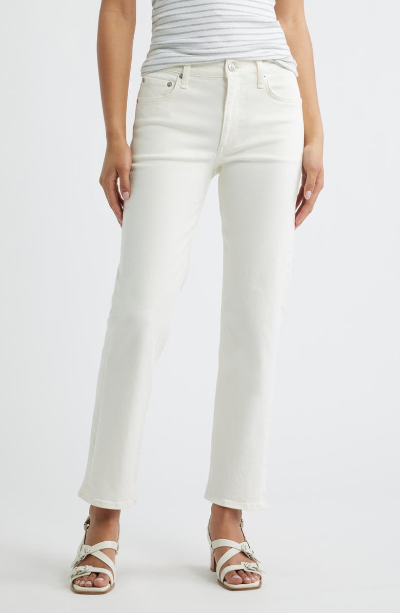 rag & bone Harlow Fray Hem High Waist Ankle Straight Leg Jeans, Main, color, White