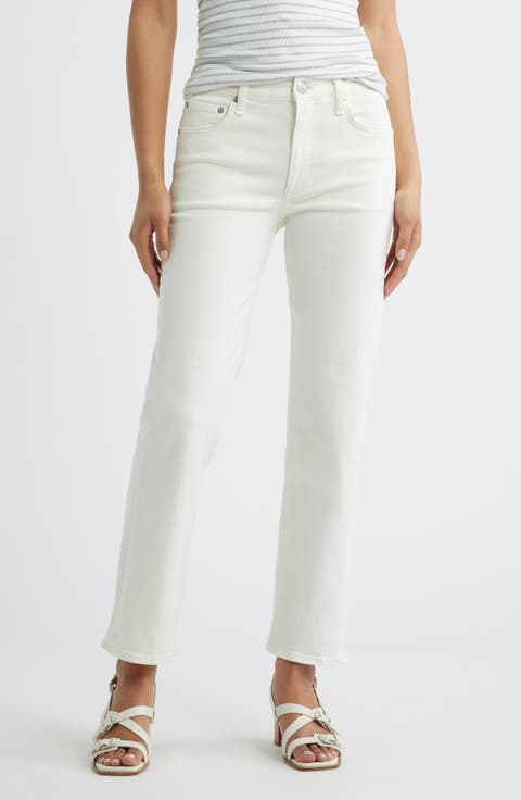 Harlow Fray Hem High Waist Ankle Straight Leg Jeans