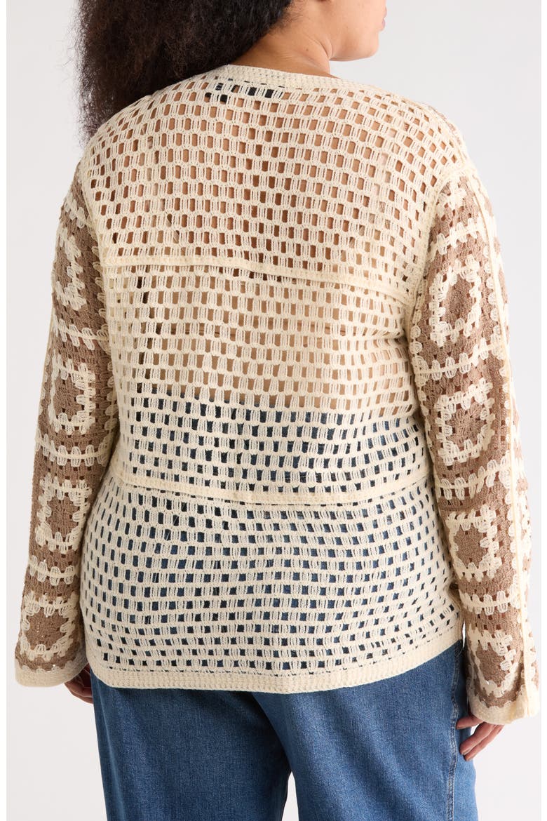 Crochet Square Open Knit Cardigan, Alternate, color, MOCHA/ IVORY